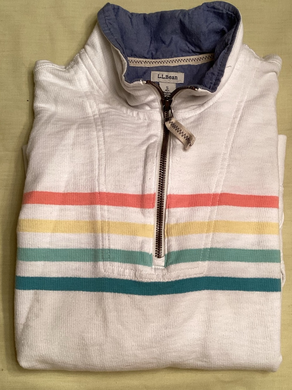 L L Bean Petite Ladies 1/4 Zip White Striped Long Sleeve Jacket Size SP